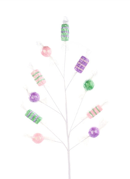 29"L CELLO WRAPPED CANDY SPRAY PINK/LAVENDER/MINT GREEN