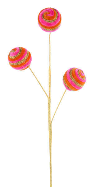 24" SWIRL VELVET/LACE BALL SPRAY HOT PINK/ORANGE/GOLD