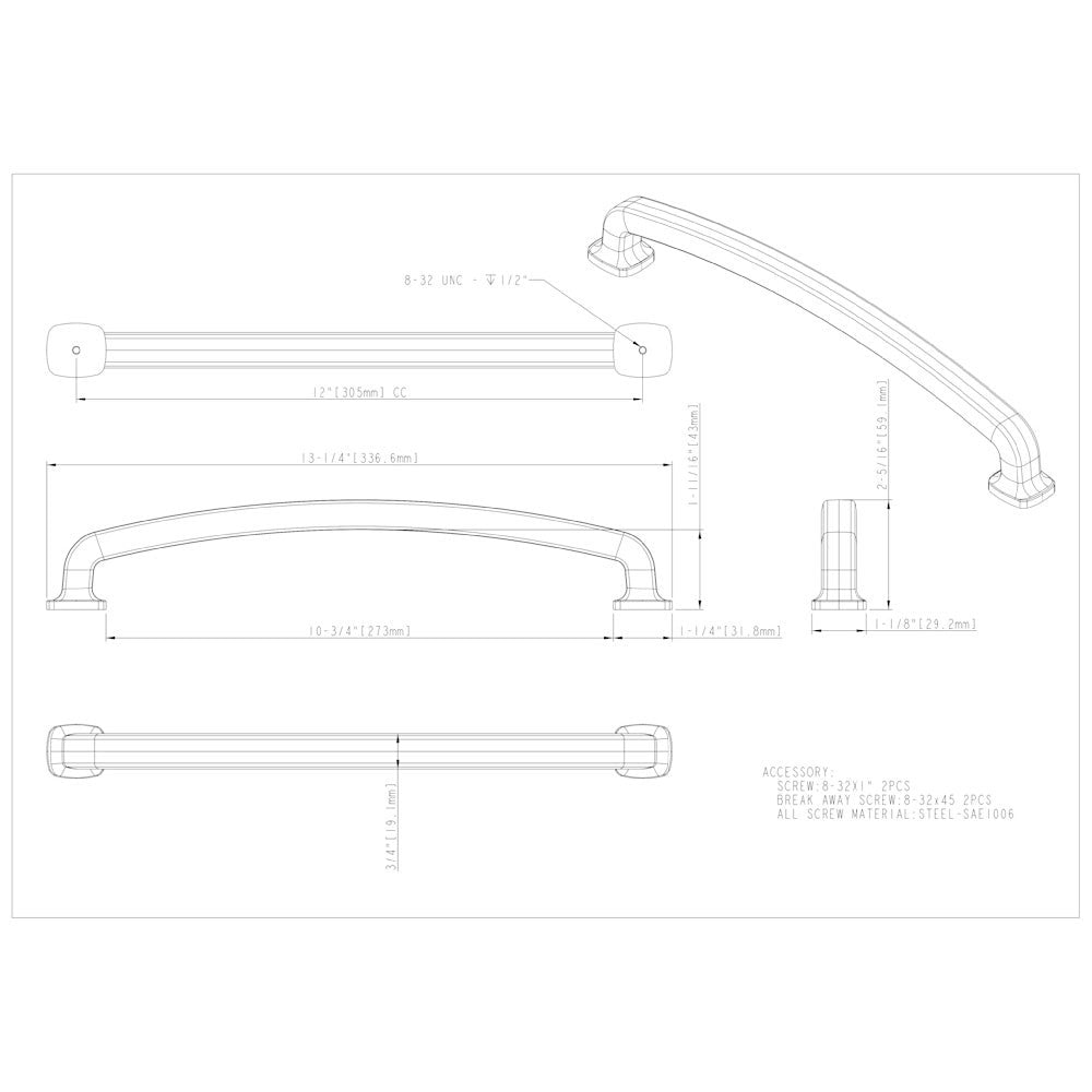 96 mm Center-to-Center Satin Nickel Belcastel 1 Cabinet Pull