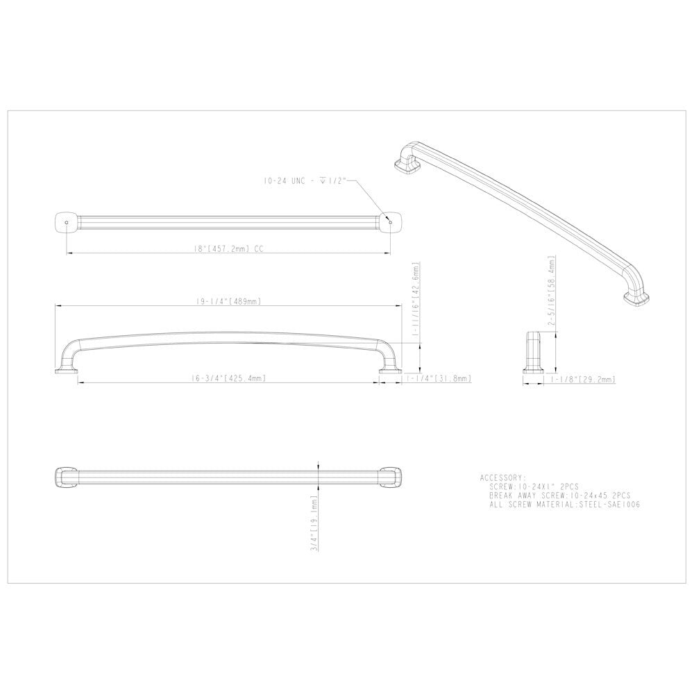 96 mm Center-to-Center Satin Nickel Belcastel 1 Cabinet Pull