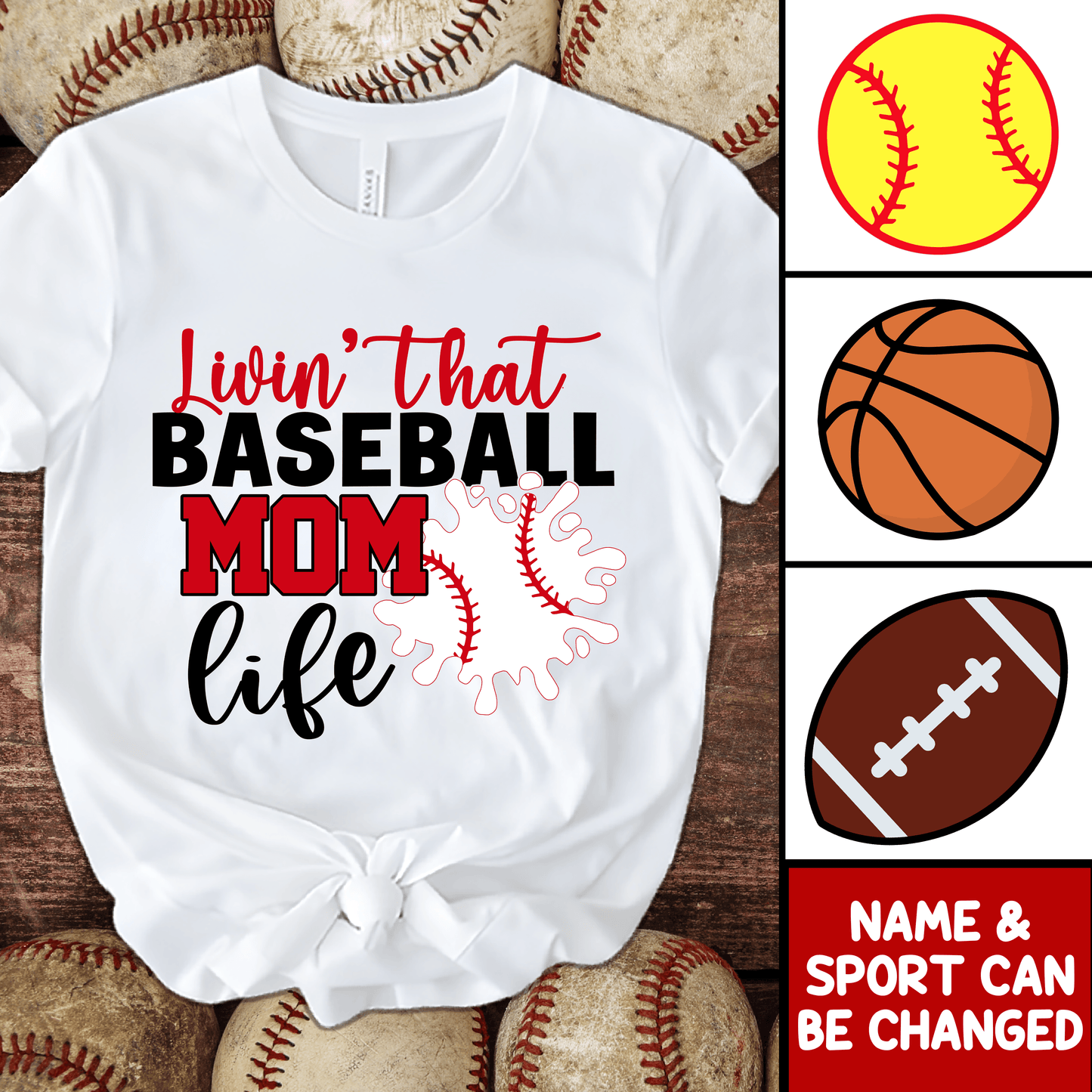 Livin That Baseball Life - Personalized Custom T Shirt - Gift for Grandma/Nana/Mimi, Mom, Wife, Grandparent