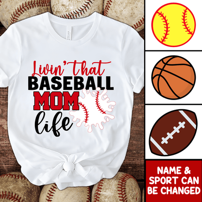 Livin That Baseball Life - Personalized Custom T Shirt - Gift for Grandma/Nana/Mimi, Mom, Wife, Grandparent