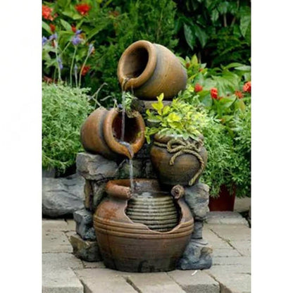 2-in-1 Outdoor Polyresin 15-Gallon Pouring Pots Water Fountain Planter