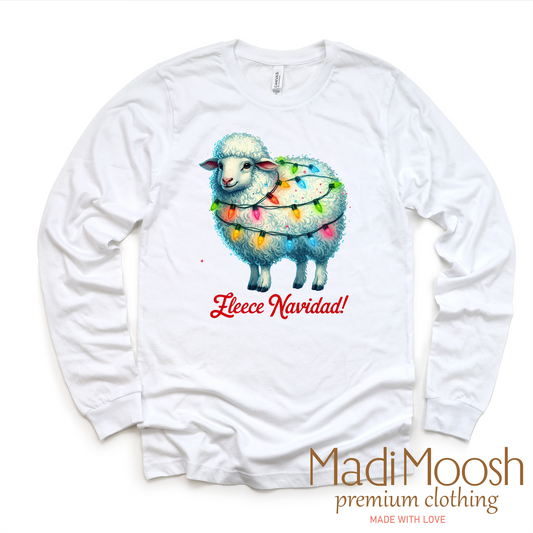 Fleece Navidad Christmas Tee - Long Sleeve White Shirt