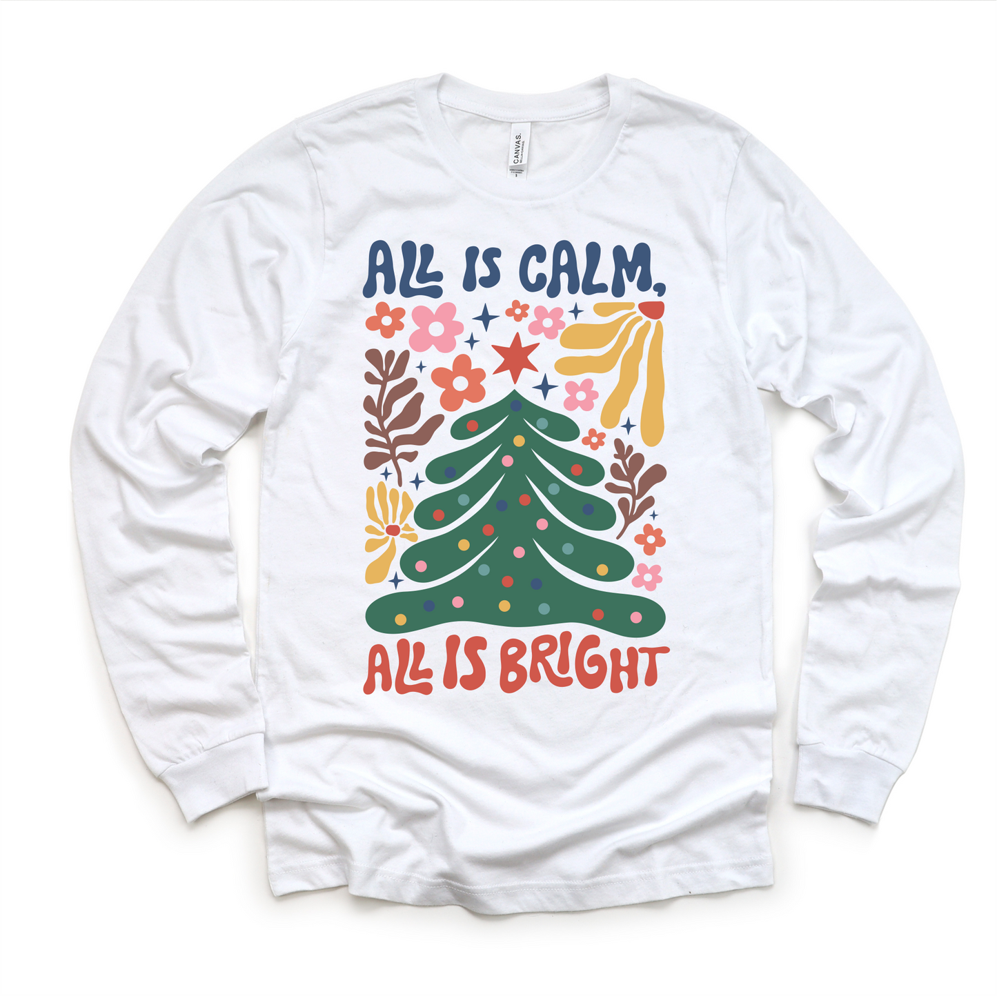 Boho All Is Calm All Is Bright Christmas Shirt -  Long Sleeve Tees & Sweatshirts