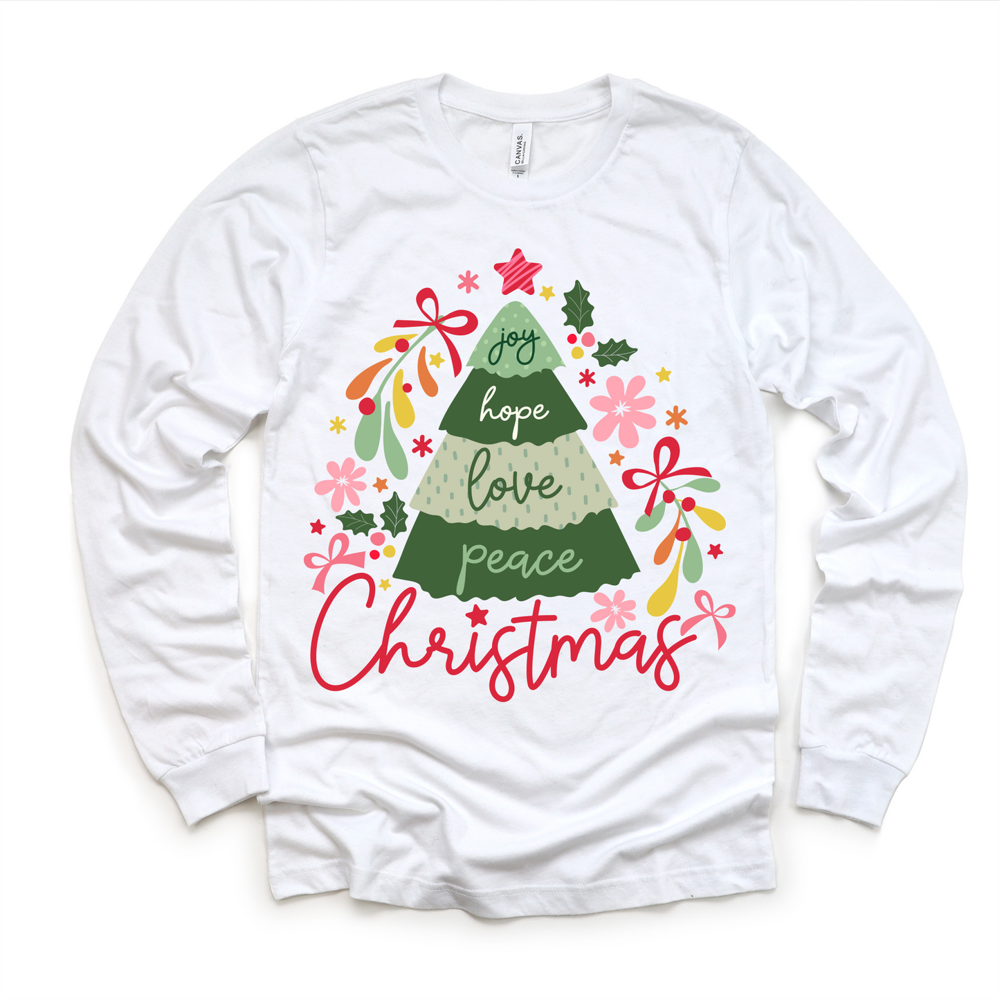 Boho Joy Hope Love Peace Christmas Shirt -  Long Sleeve Tees & Sweatshirts