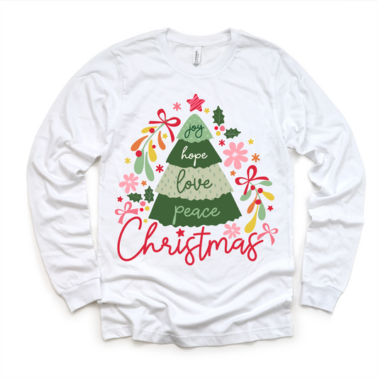 Boho Joy Hope Love Peace Christmas Shirt -  Long Sleeve Tees & Sweatshirts