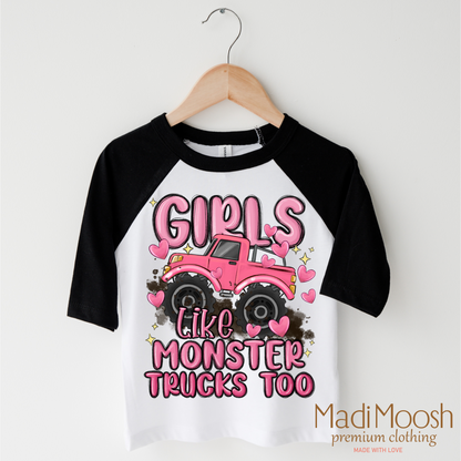Girls Like Monster Trucks Too Shirt - Kids Monster Truck Tee