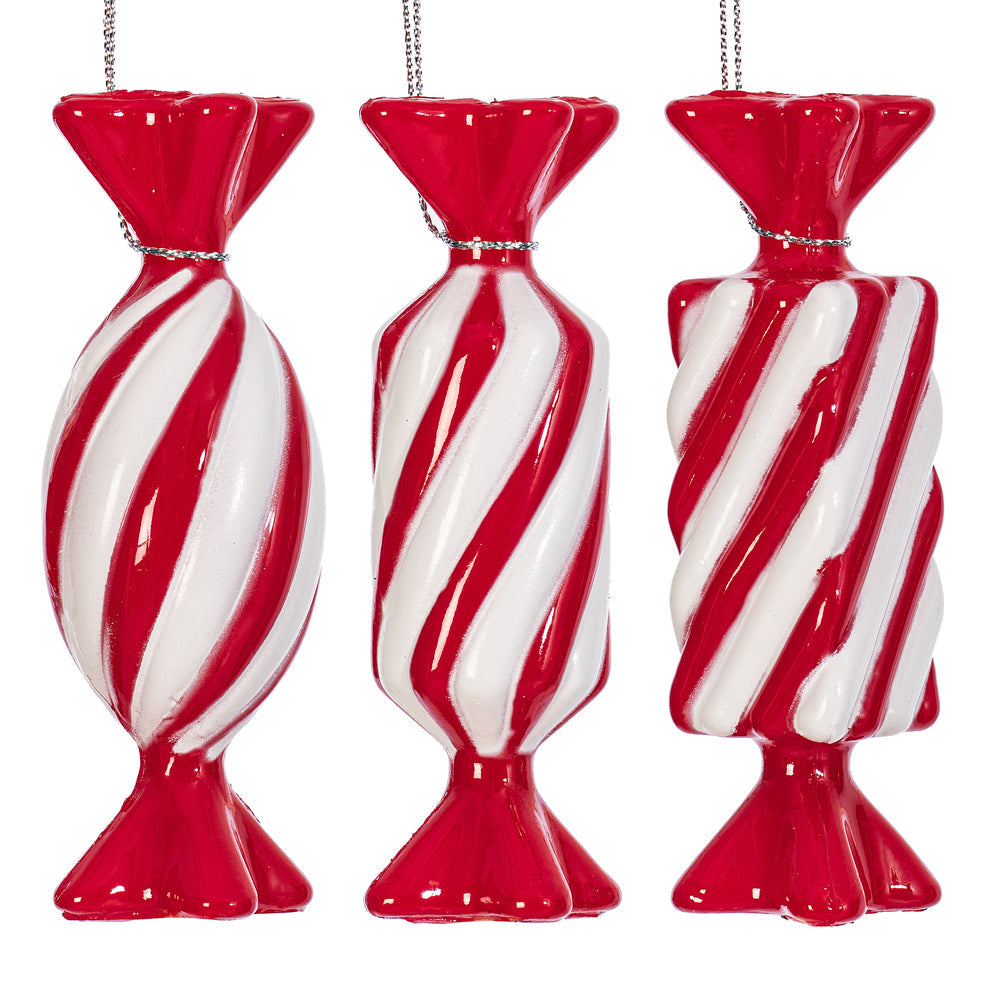 Santa's Sweet Shoppe Collection - 4" Luxe Swirl Enamel Candy Ornaments - SET OF 3