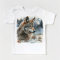 Retro Wolf Watercolor Nature Scene Shirt - Kids Tee