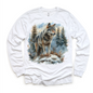 Retro Wolf Watercolor Nature Scene Shirt - Kids Tee