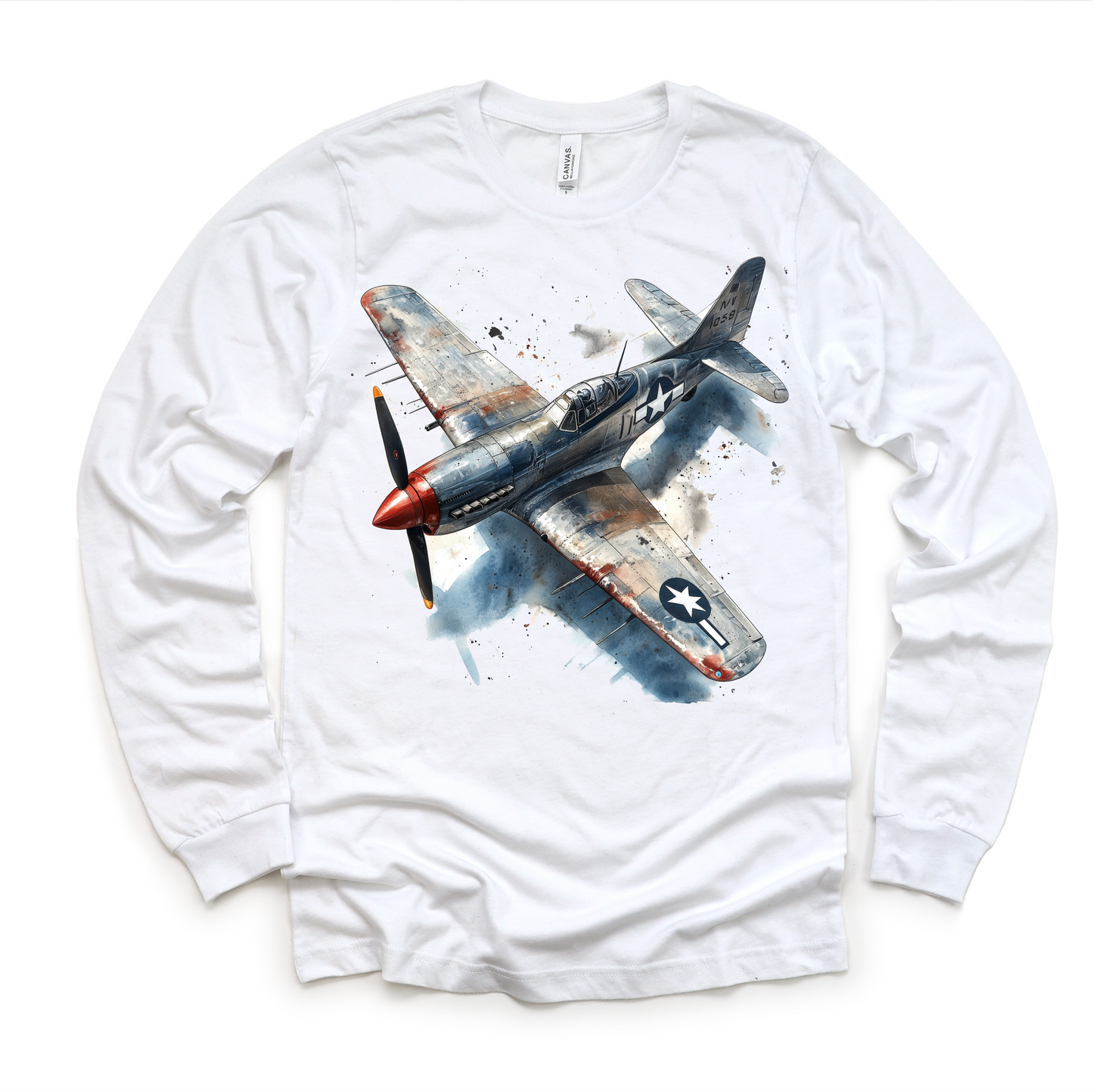 Retro US Military Fighter Jet  Shirt -  Watercolor Airplane Tee