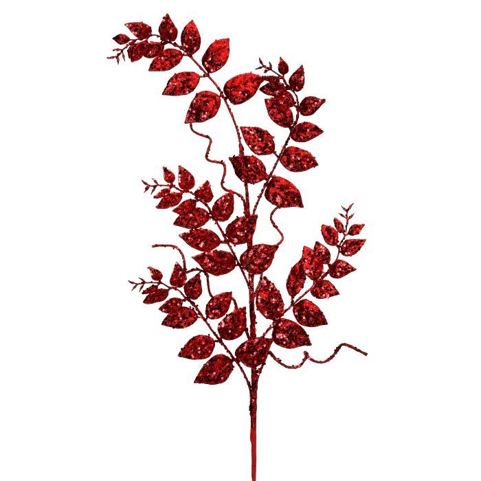 35" RED GLITTER/MICA LATER FERN SPRAY