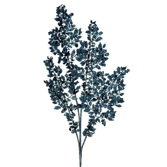 33" METALIC LEAVES SEQUIN SPRAY MIDNIGHT BLUE