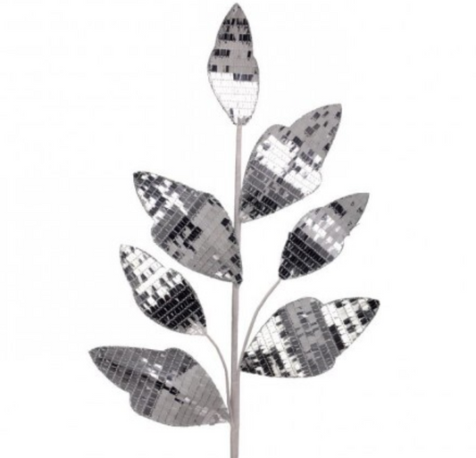30" SHINY MIRRORED LEAF SPRAY SILVER