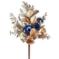 18" DARK BLUE CHAMPAGNE GLITTER LEAF/BERRY/CONE PICK