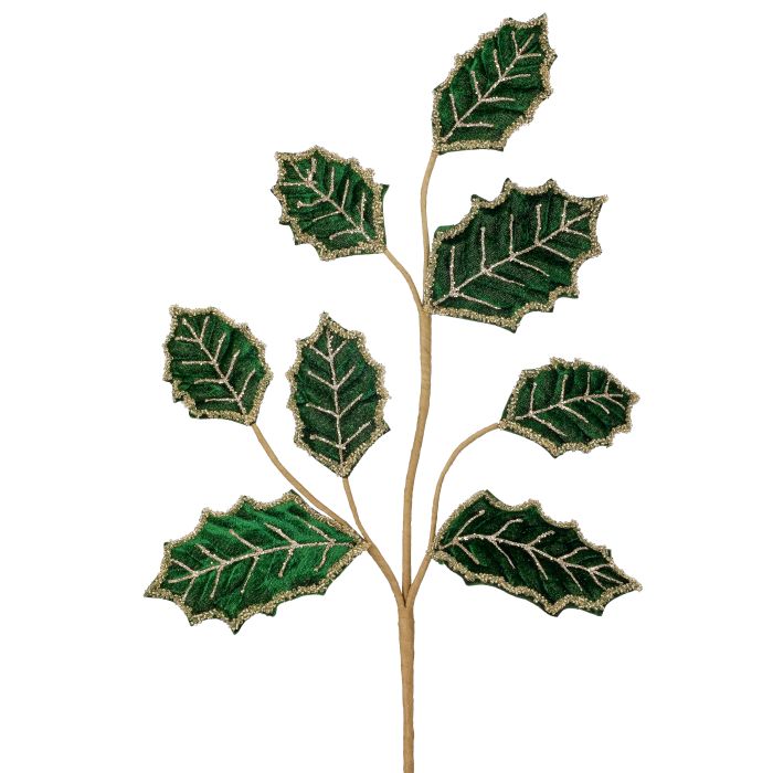 27" BEADED VELVET LEAF SPRAY GREEN