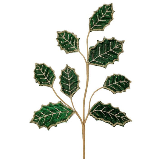 27" BEADED VELVET LEAF SPRAY GREEN