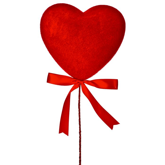 18" RED FLOCKED SOLID HEART PICK