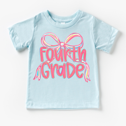 Girls Fourth Bow Back To School Shirt - First Day Of School Tee