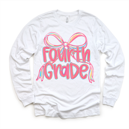 Girls Fourth Bow Back To School Shirt - First Day Of School Tee