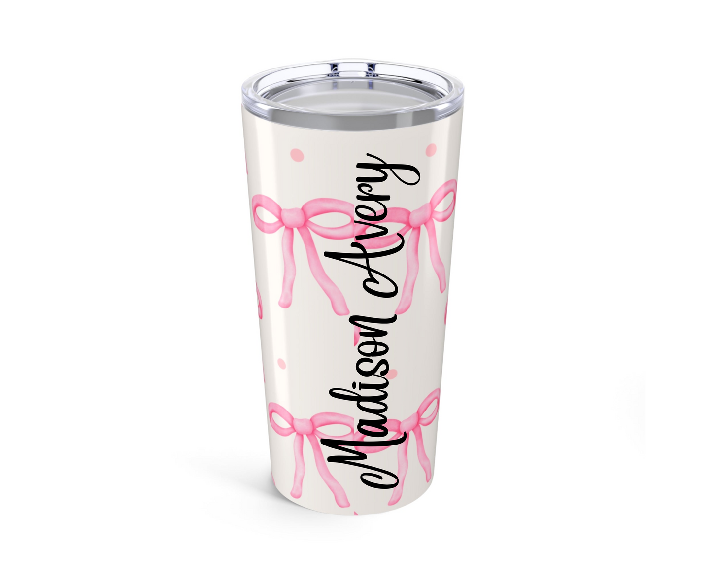 Customizable: Chic Bow Tumbler 20oz - Stylish Insulated Drinkware, Gift for Her, Birthday, Bridal Shower, Everyday Use, Pink Ribbon Design