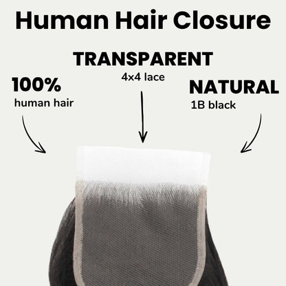 Malaysian Body Wave 4x4 Transparent Lace Human Hair Closure
