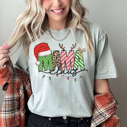 Mama Claus, Santa, Plaid, Leopard Print, Christmas, Comfort Colors, Tshirt