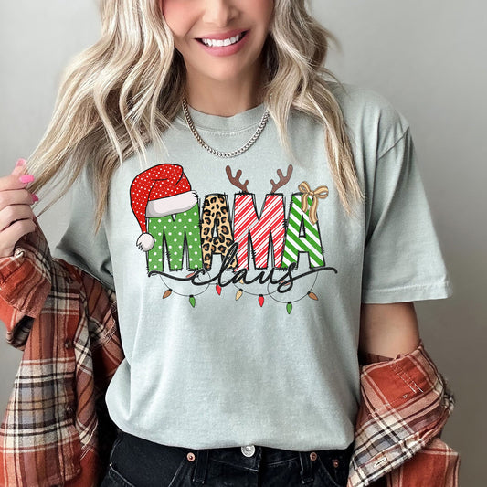 Mama Claus, Santa, Plaid, Leopard Print, Christmas, Comfort Colors, Tshirt