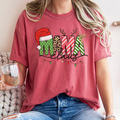 Mama Claus, Santa, Plaid, Leopard Print, Christmas, Comfort Colors, Tshirt