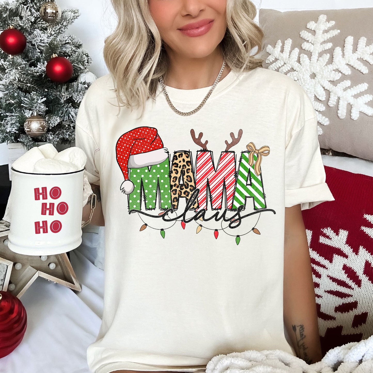 Mama Claus, Santa, Plaid, Leopard Print, Christmas, Comfort Colors, Tshirt