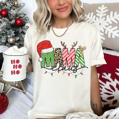 Mama Claus, Santa, Plaid, Leopard Print, Christmas, Comfort Colors, Tshirt