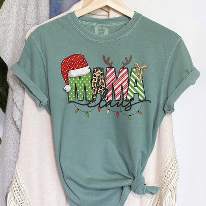 Mama Claus, Santa, Plaid, Leopard Print, Christmas, Comfort Colors, Tshirt