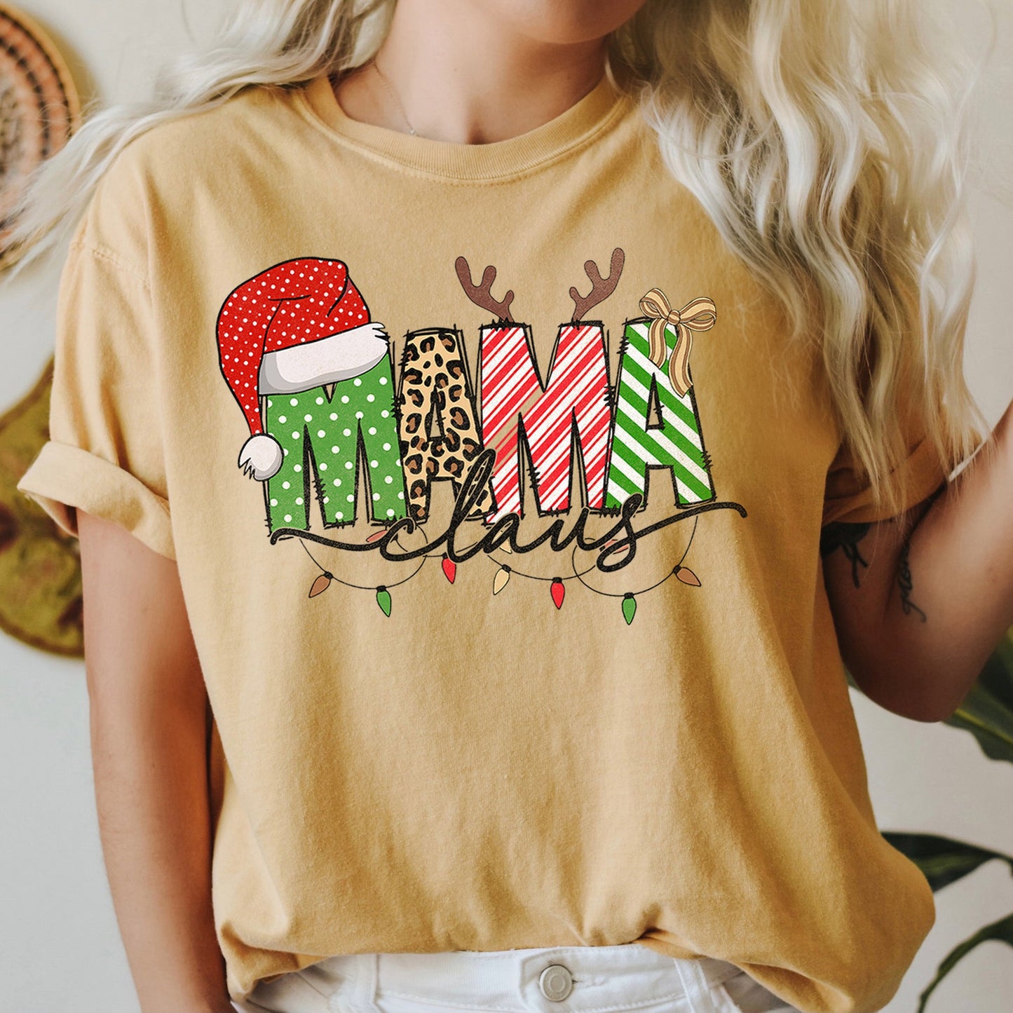 Mama Claus, Santa, Plaid, Leopard Print, Christmas, Comfort Colors, Tshirt