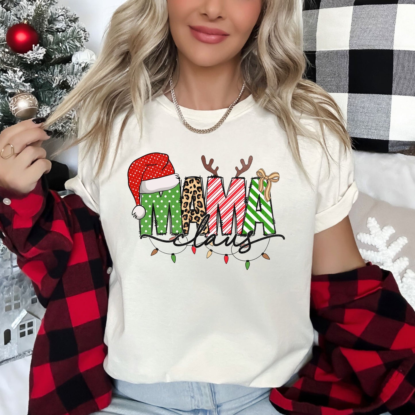 Mama Claus, Santa, Plaid, Leopard Print, Christmas Super Soft Tees