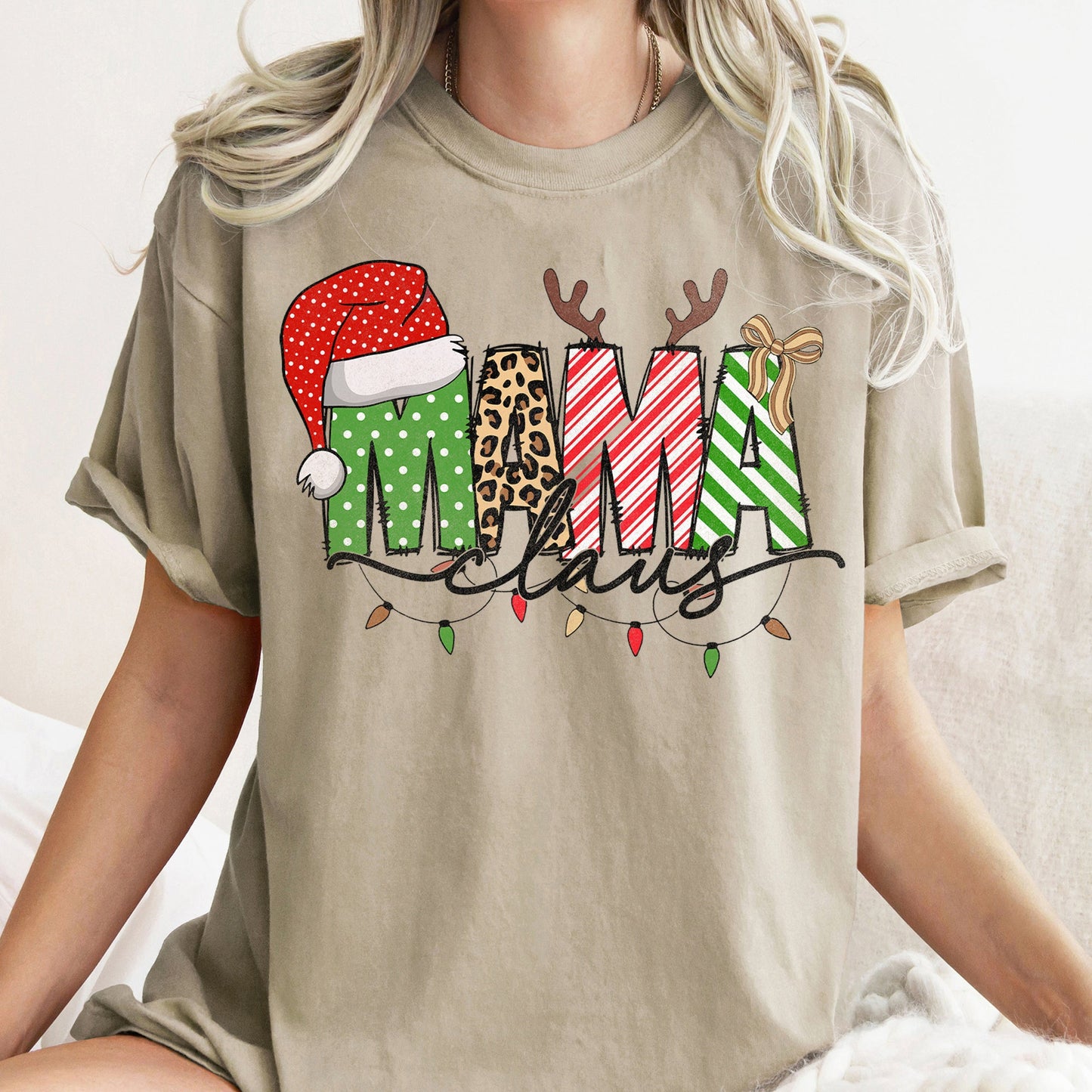 Mama Claus, Santa, Plaid, Leopard Print, Christmas, Comfort Colors, Tshirt