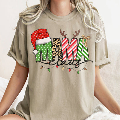 Mama Claus, Santa, Plaid, Leopard Print, Christmas, Comfort Colors, Tshirt