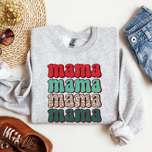 Mama Mama Mama Mama Christmas, Retro, Leopard Print, Winter, Santa, Xmas Sweatshirt