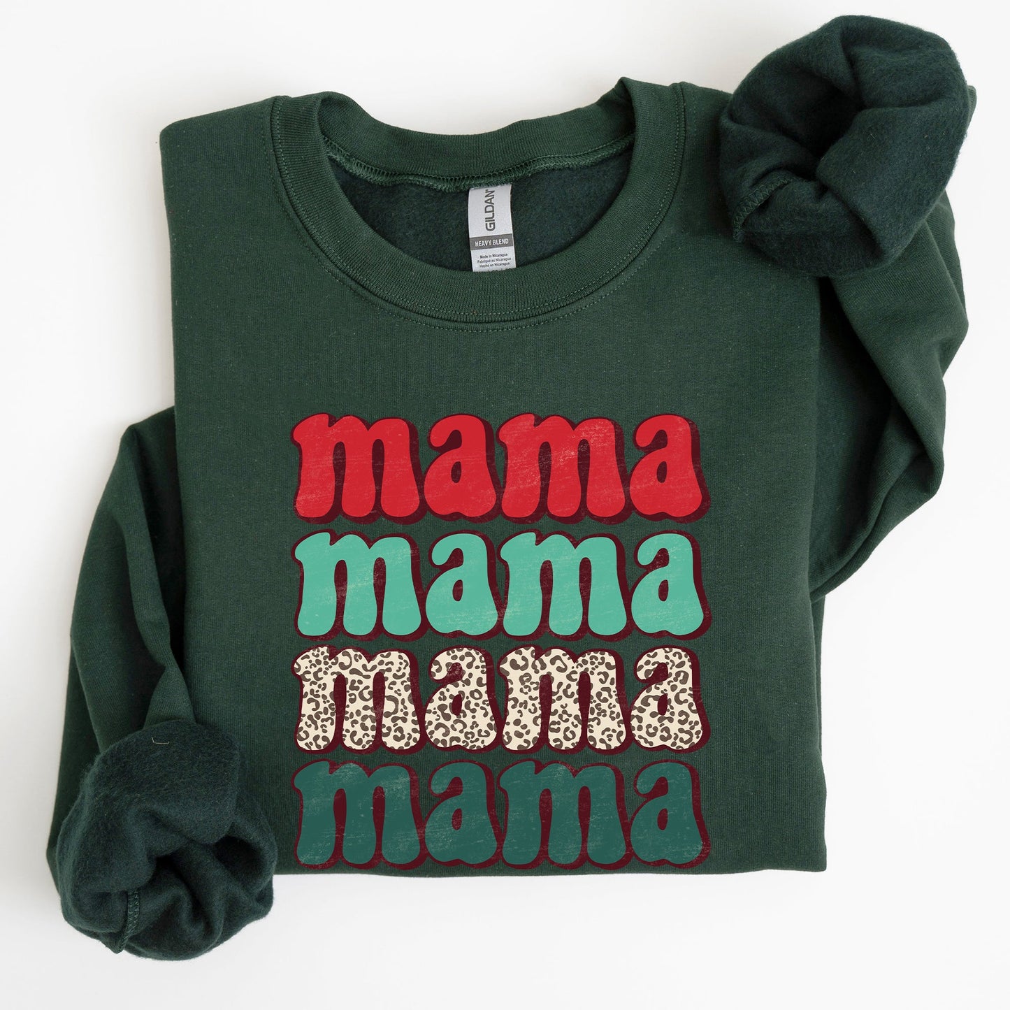 Mama Mama Mama Mama Christmas, Retro, Leopard Print, Winter, Santa, Xmas Sweatshirt