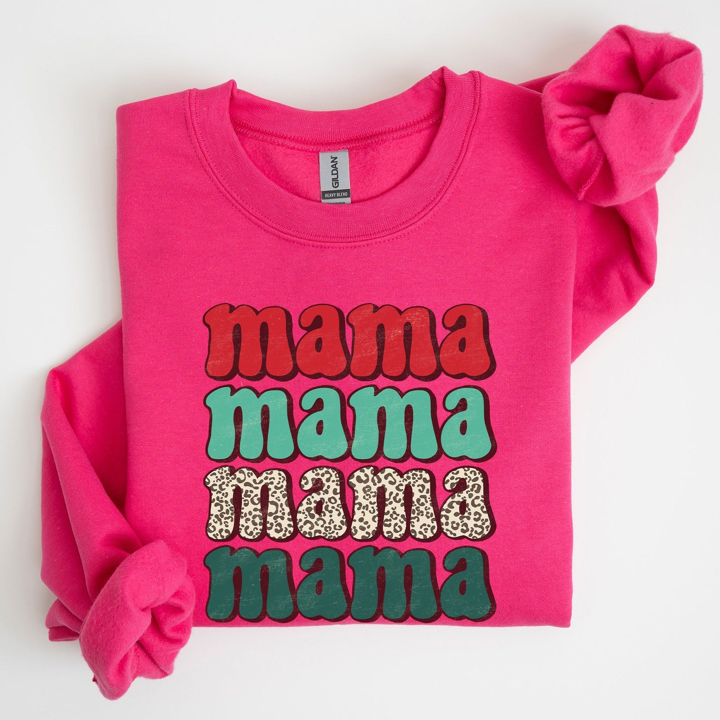 Mama Mama Mama Mama Christmas, Retro, Leopard Print, Winter, Santa, Xmas Sweatshirt