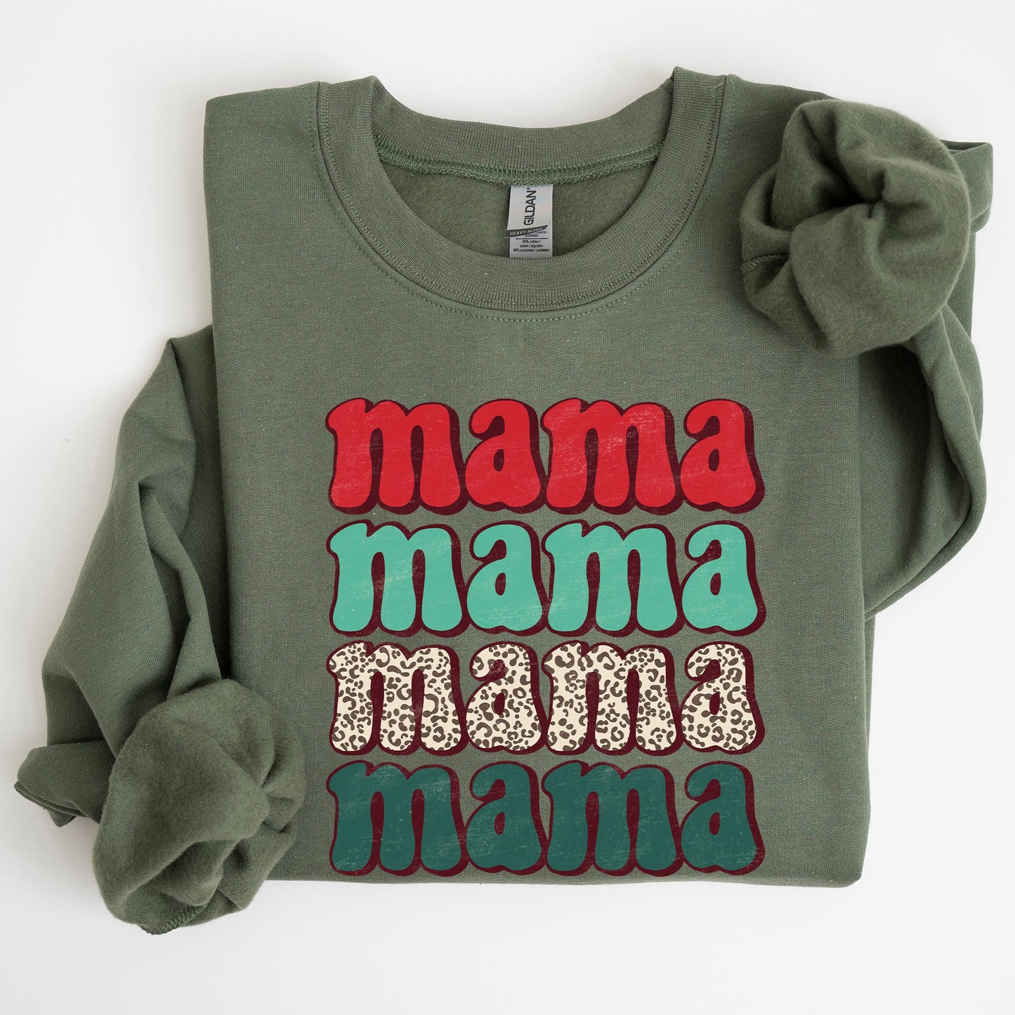 Mama Mama Mama Mama Christmas, Retro, Leopard Print, Winter, Santa, Xmas Sweatshirt