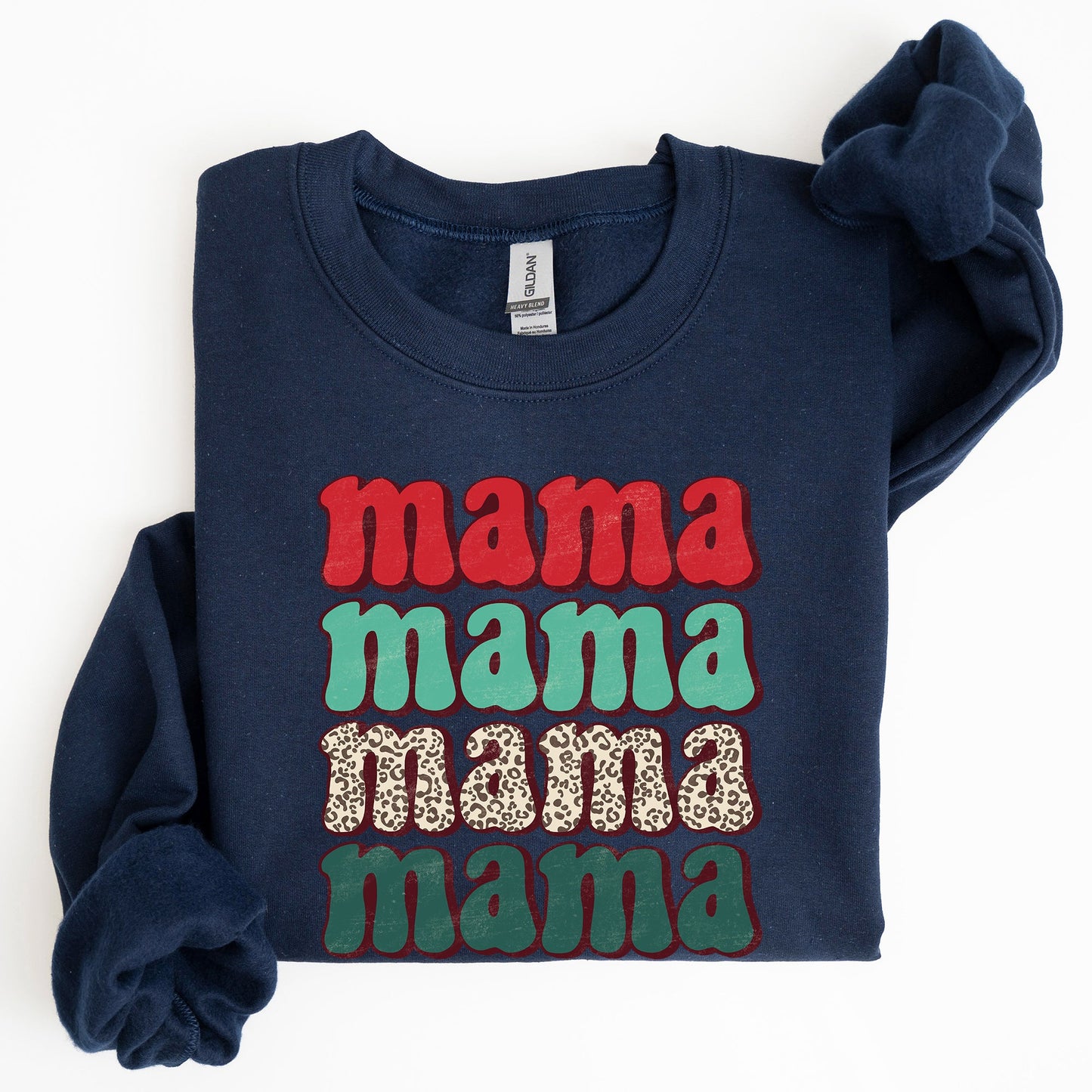 Mama Mama Mama Mama Christmas, Retro, Leopard Print, Winter, Santa, Xmas Sweatshirt