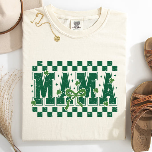 Mama, Checkered, Bow, Ribbon, St Patrick's Day, Shamrock, Clover, Lucky, Leprechaun Tshirt Comfort Colors T-Shirt
