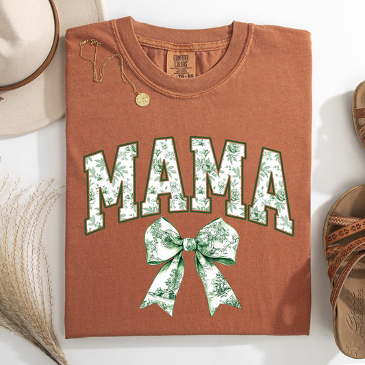 Mama, Chinoiserie, Coquette, Bow, Ribbon, St Patrick's Day, Shamrock, Clover, Lucky, Leprechaun Tshirt Comfort Colors T-Shirt