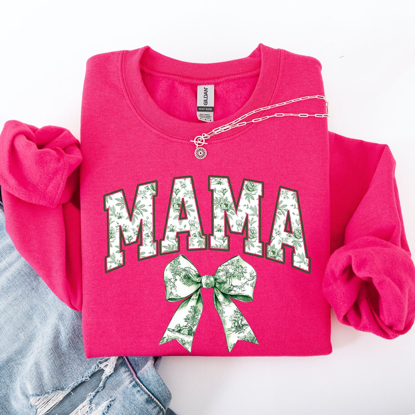 Mama, Chinoiserie, Coquette, Bow, Ribbon, St Patrick's Day, Shamrock, Clover, Lucky, Leprechaun Sweatshirt