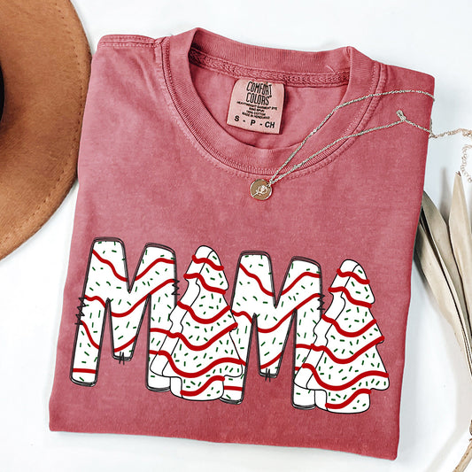 Mama, Christmas Cake, Santa, Winter, Snow, Varsity, Retro, Vintage Tshirt Comfort Colors T-Shirt