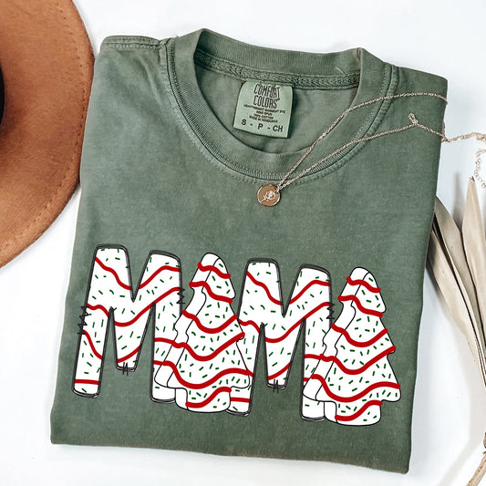 Mama, Christmas Cake, Santa, Winter, Snow, Varsity, Retro, Vintage Tshirt Comfort Colors T-Shirt