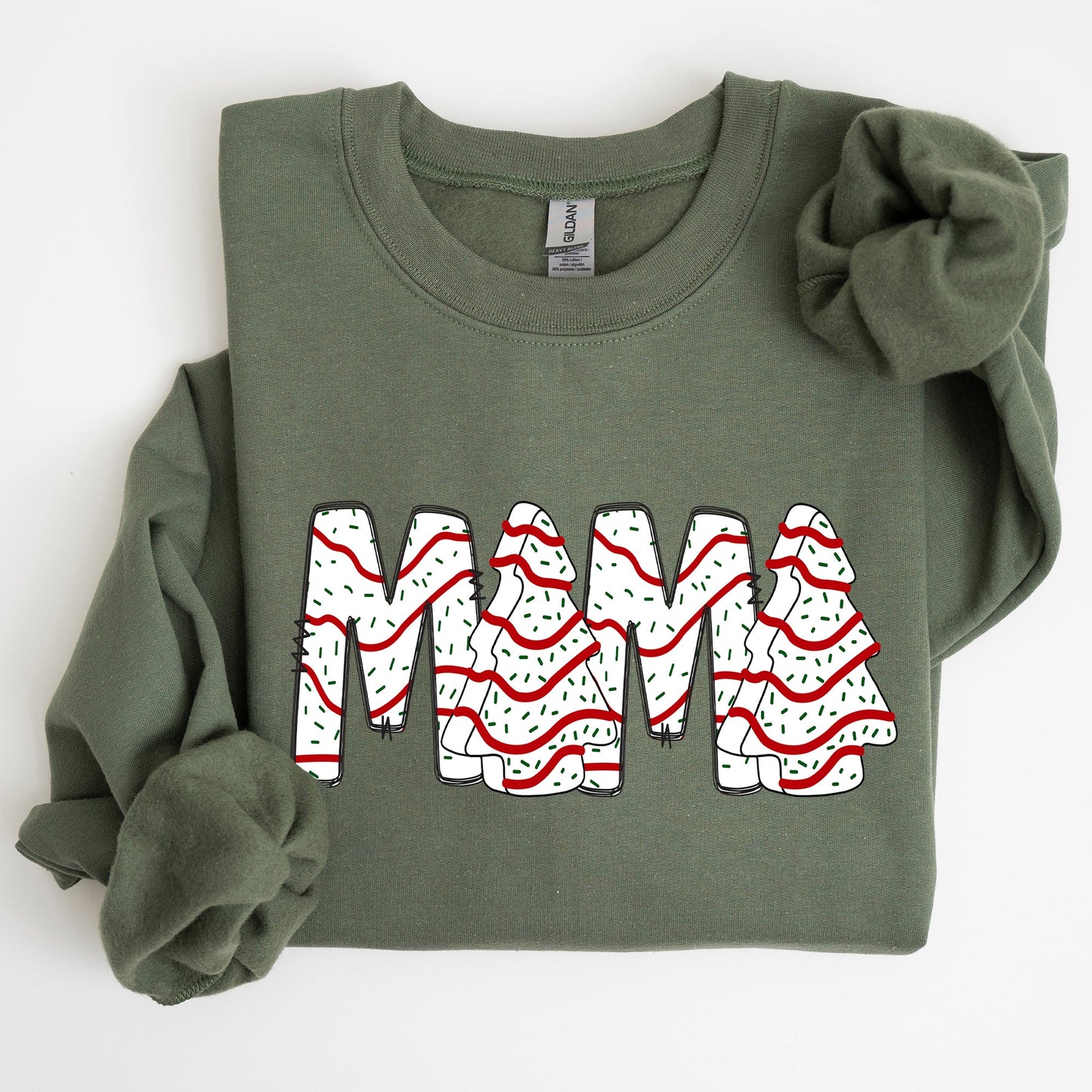 Mama, Christmas Cake, Santa, Winter, Snow, Varsity, Retro, Vintage Sweatshirt