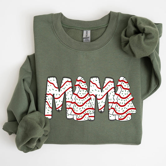 Mama, Christmas Cake, Santa, Winter, Snow, Varsity, Retro, Vintage Sweatshirt