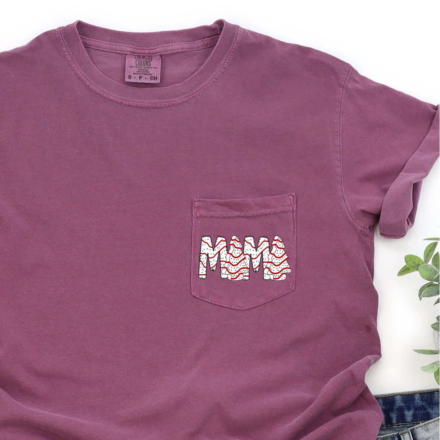 Mama, Christmas Cake, Sweet, Santa, Pocket Tee Comfort Colors T-Shirt